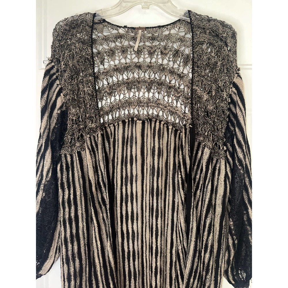 Free People Beautiful Black and Sand colored Fringe Cardigan duster - Picture 8 of 13